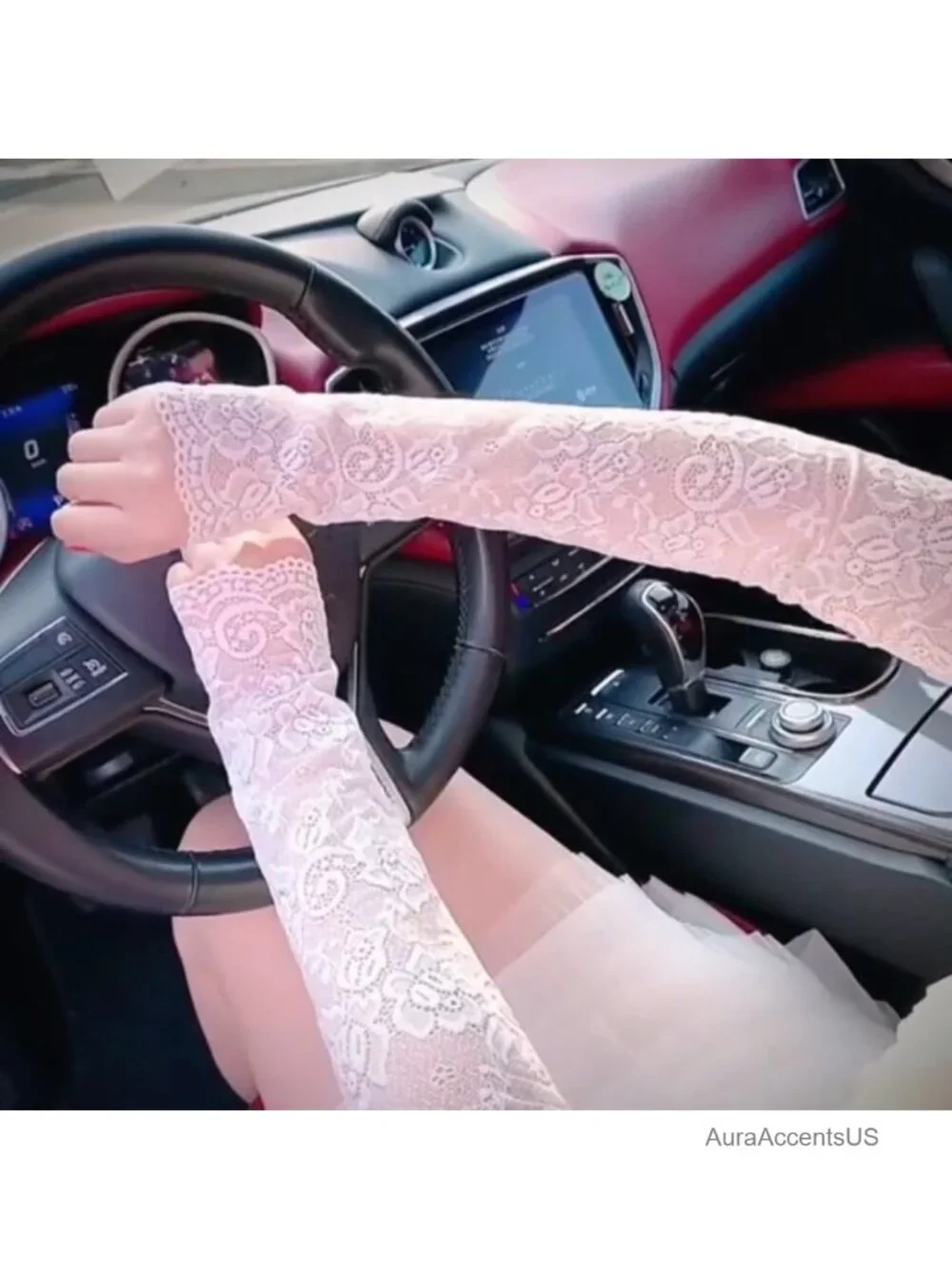 UV Protection Lace Arm Sleeves Women Floral Hollow Out Long Fingerless Driving